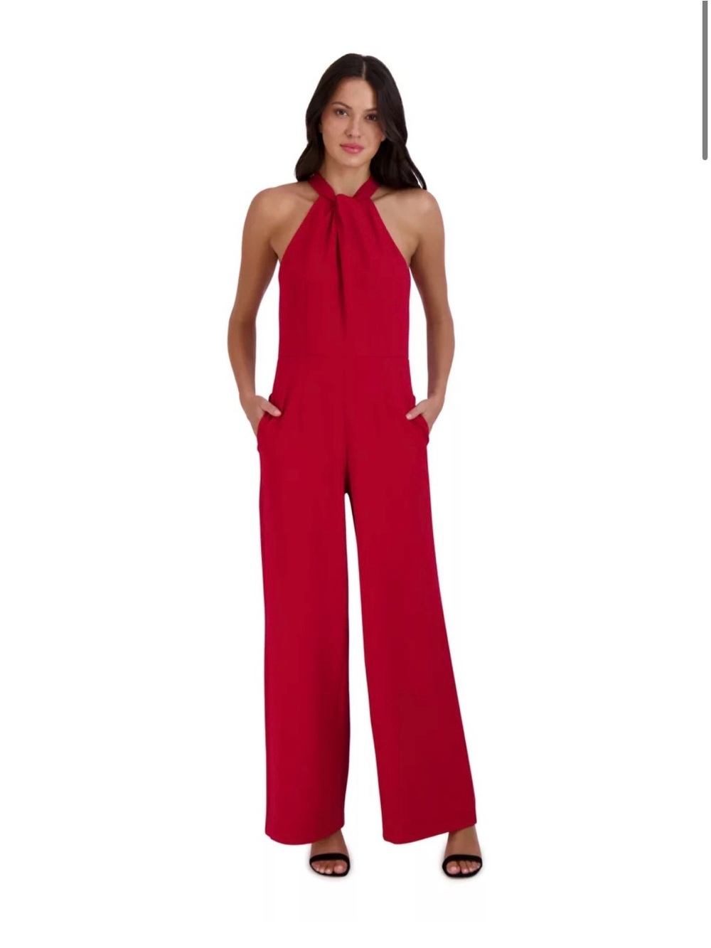 julia jordan Red Halter Wide-Leg Jumpsuit